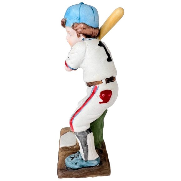 Vintage Ceramic Boy Baseball Player Figurine Batter Brown Hair Uniform 6.25” - Picture 5 of 8